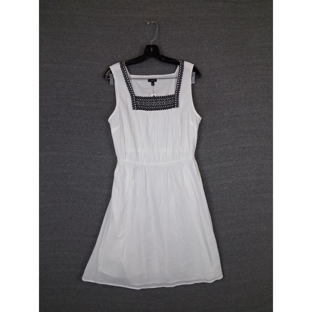 New Talbots Womens Dress 12 Petite White Cotton Gauze Peasant Festival Embroider